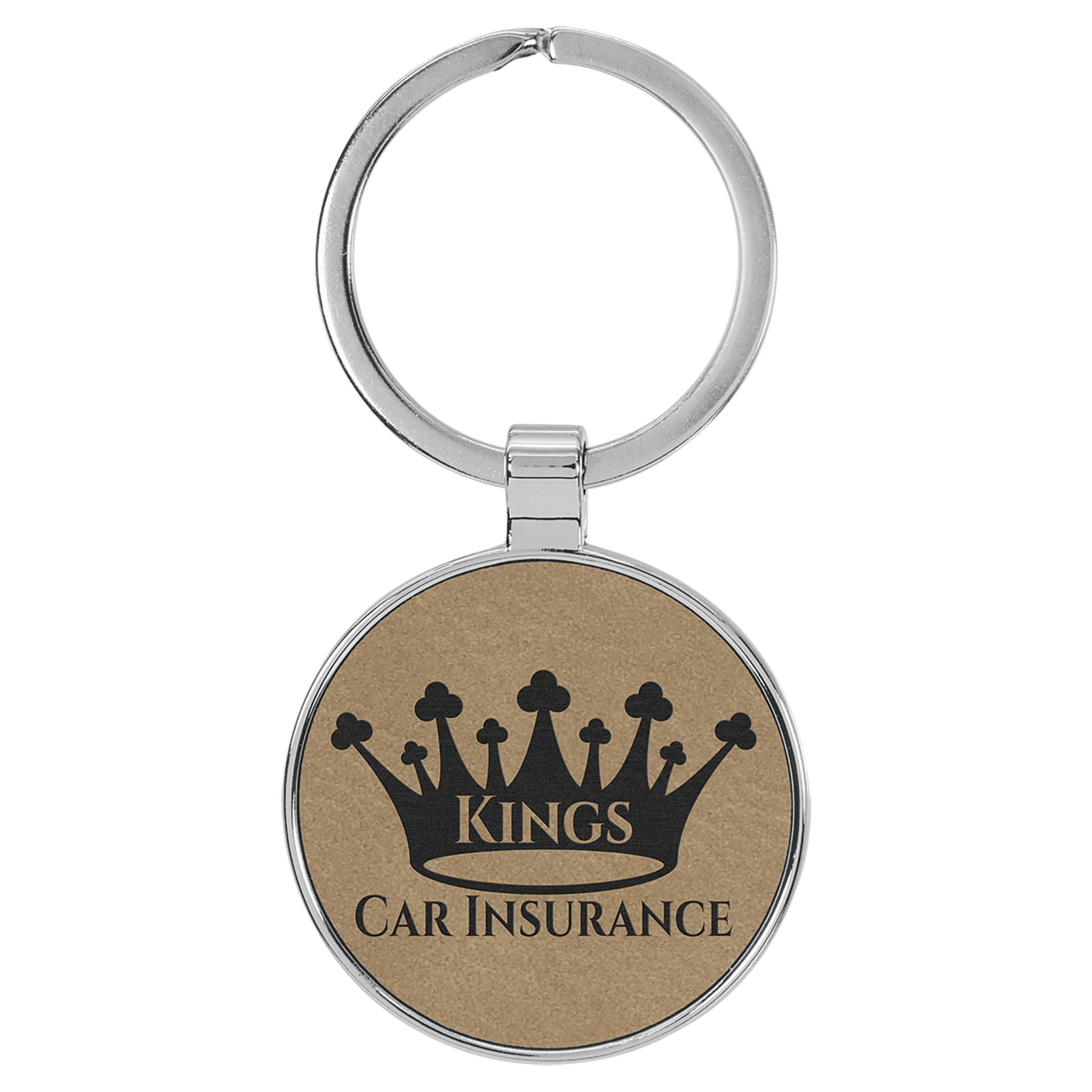 1.5" Light Brown Metal Round Leatherette Keychain – item GFT2190