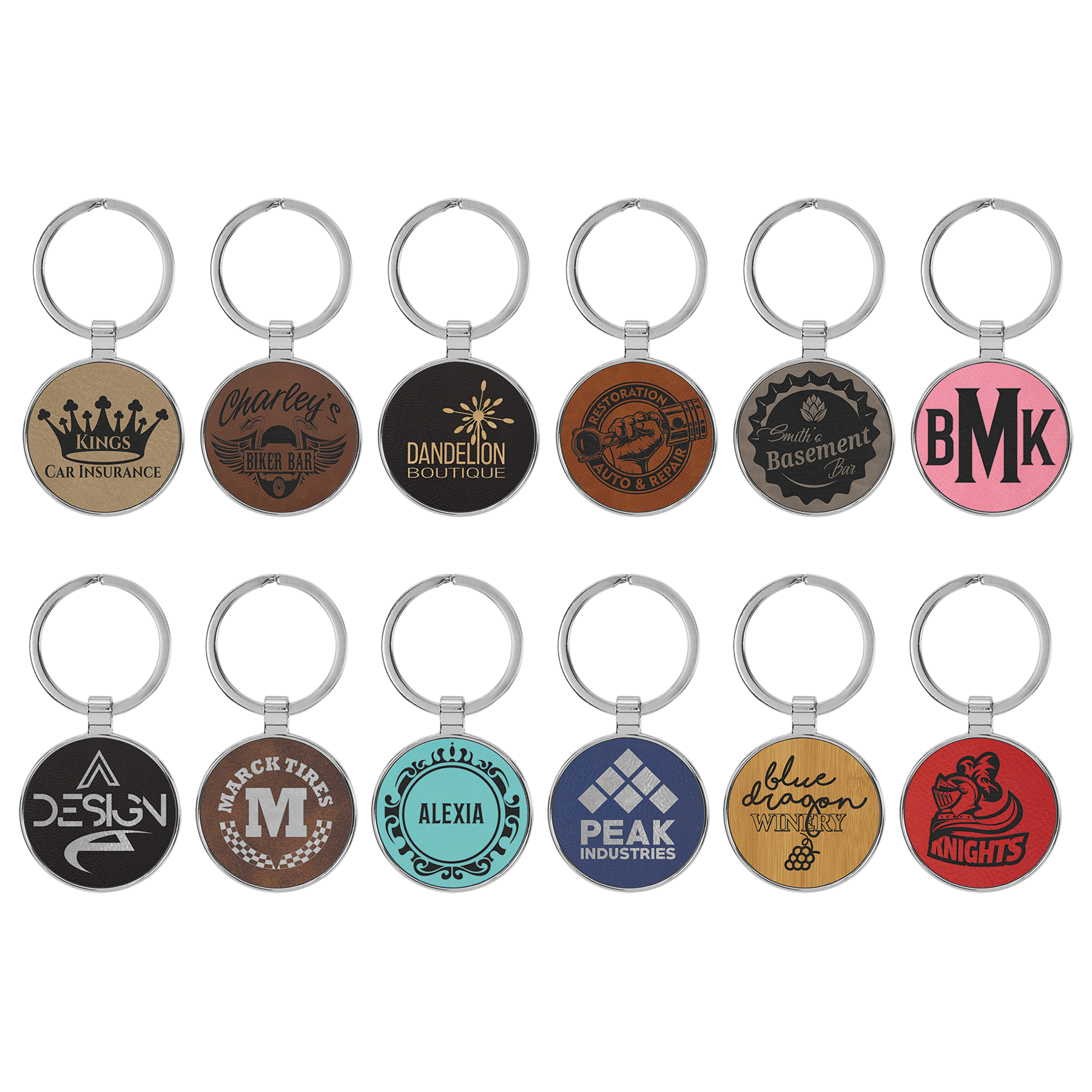 1.5" Light Brown Metal Round Leatherette Keychain – item GFT2190 image 2