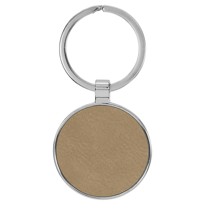 1.5" Light Brown Metal Round Leatherette Keychain – item GFT2190 image 3