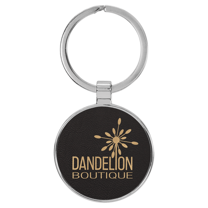 1.5" Black/Gold Metal Round Leatherette Keychain – item GFT2192 image 3