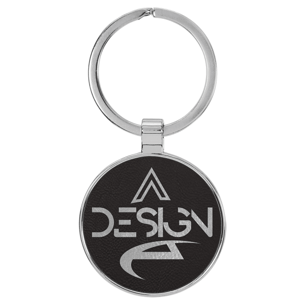 1.5" Black/Silver Metal Round Leatherette Keychain – item GFT2196 image 3