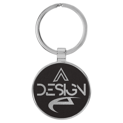 1.5" Black/Silver Metal Round Leatherette Keychain – item GFT2196 image 3