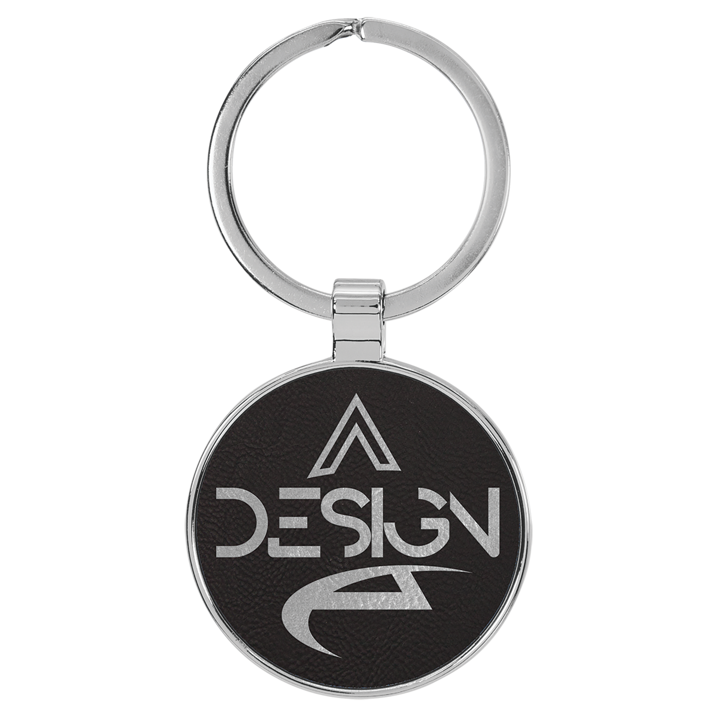 1.5" Black/Silver Metal Round Leatherette Keychain – item GFT2196