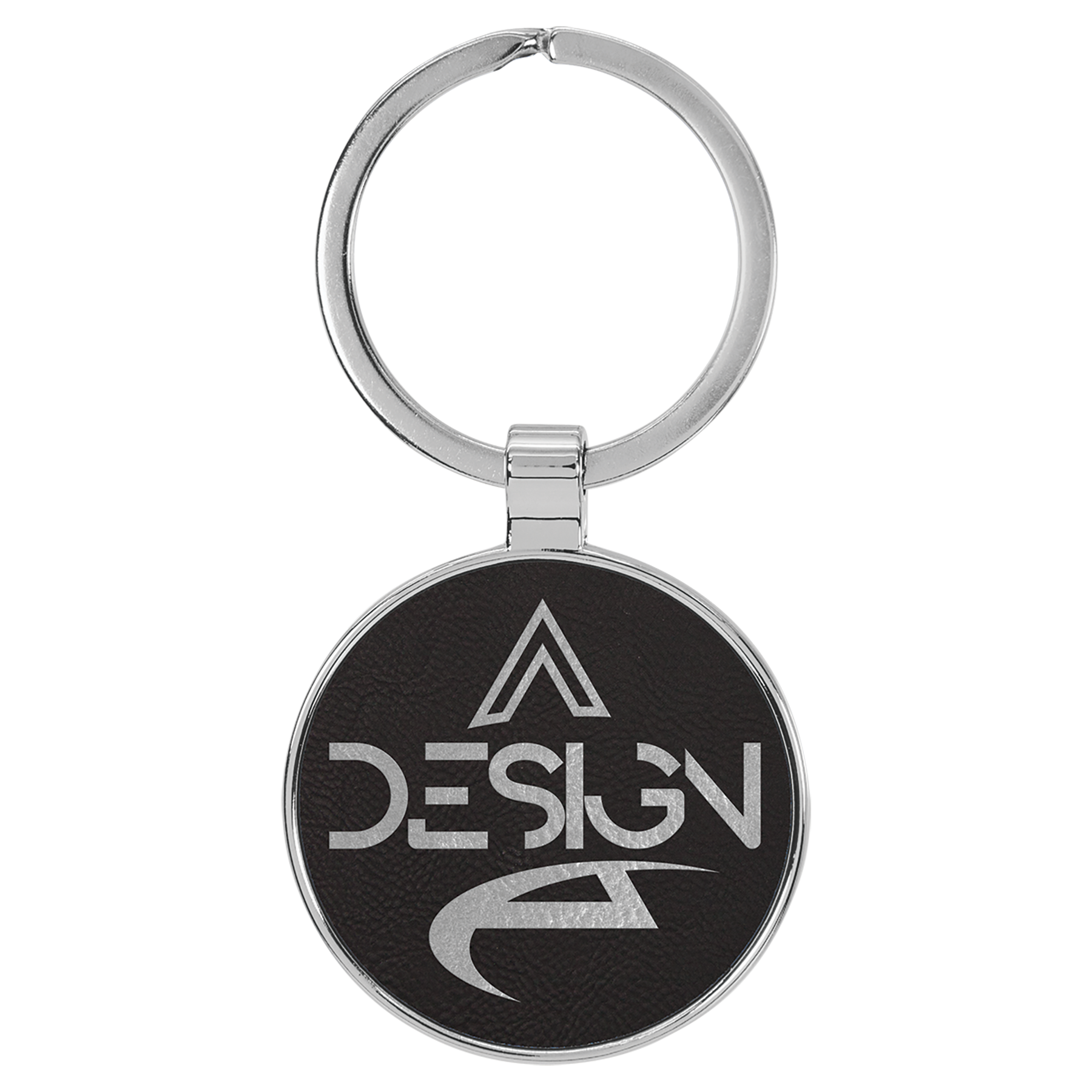 1.5" Black/Silver Metal Round Leatherette Keychain – item GFT2196