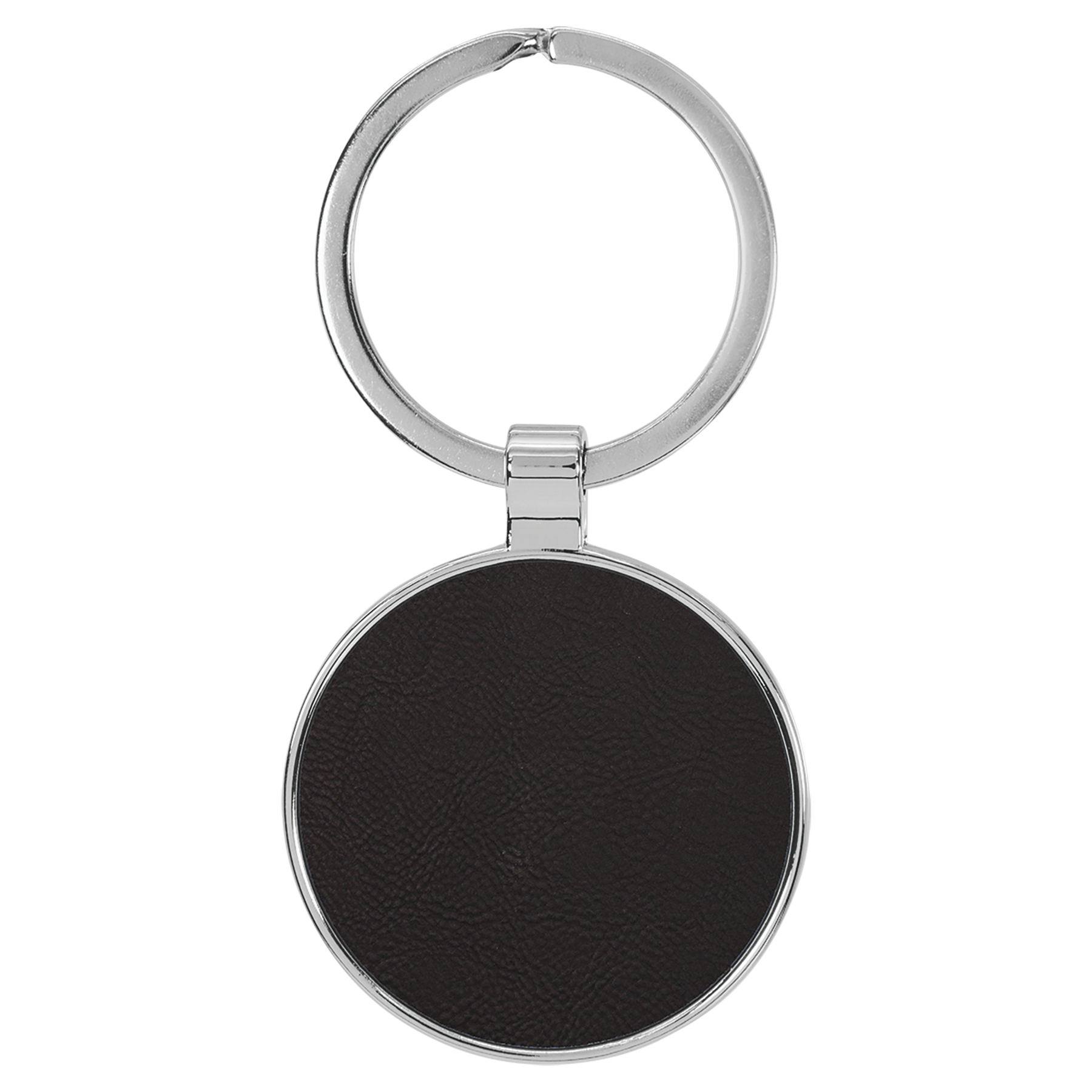 1.5" Black/Silver Metal Round Leatherette Keychain – item GFT2196 image 2