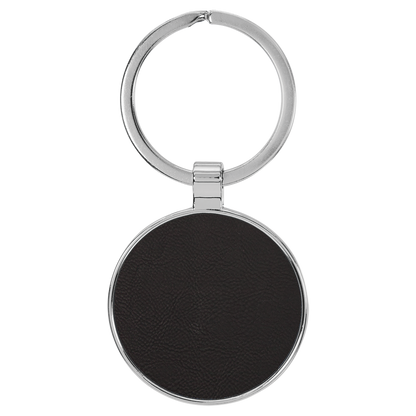 1.5" Black/Silver Metal Round Leatherette Keychain – item GFT2196 image 2
