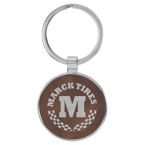1.5" Rustic/Silver Metal Round Leatherette Keychain – item GFT2197 image 3