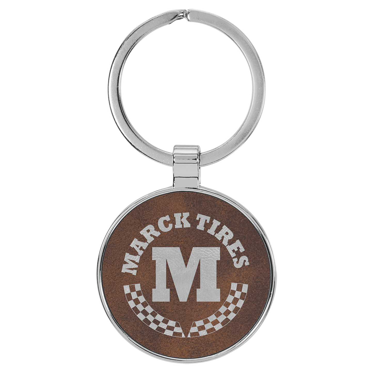 1.5" Rustic/Silver Metal Round Leatherette Keychain – item GFT2197