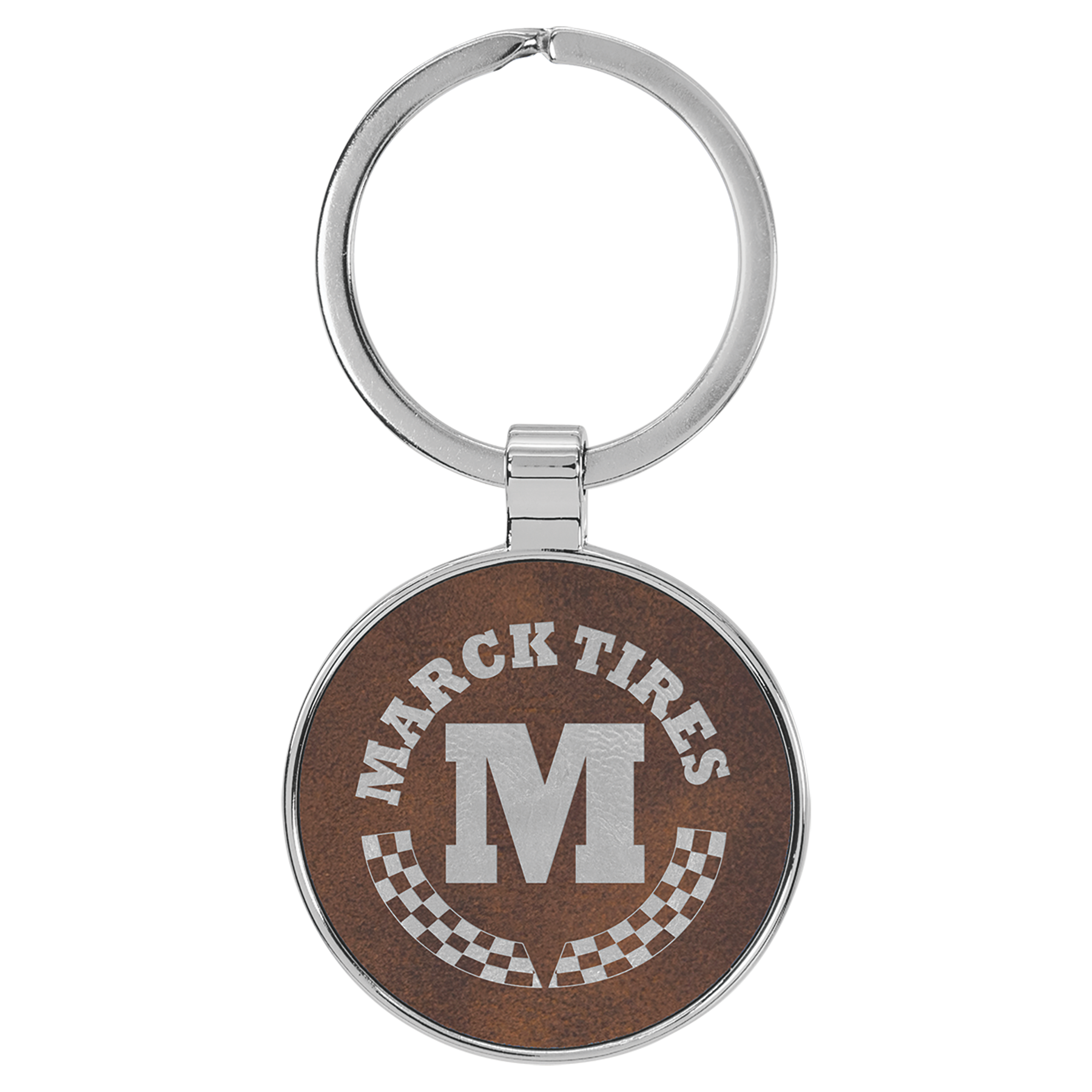 1.5" Rustic/Silver Metal Round Leatherette Keychain – item GFT2197