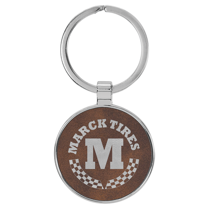 1.5" Rustic/Silver Metal Round Leatherette Keychain – item GFT2197