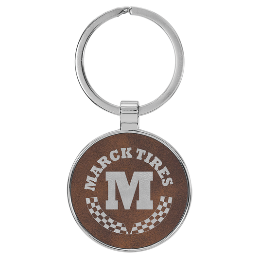 1.5" Rustic/Silver Metal Round Leatherette Keychain – item GFT2197