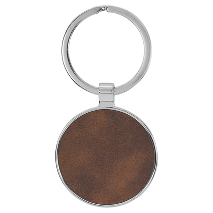 1.5" Rustic/Silver Metal Round Leatherette Keychain – item GFT2197 image 2