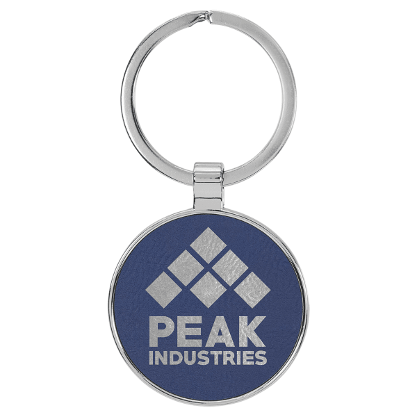 1.5" Blue/Silver Metal Round Leatherette Keychain – item GFT2199 image 3