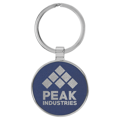 1.5" Blue/Silver Metal Round Leatherette Keychain – item GFT2199