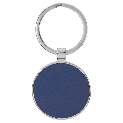 1.5" Blue/Silver Metal Round Leatherette Keychain – item GFT2199 image 2