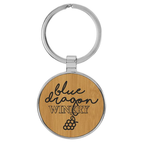 1.5" Bamboo Metal Round Leatherette Keychain – item GFT2200 image 3
