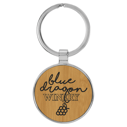 1.5" Bamboo Metal Round Leatherette Keychain – item GFT2200 image 3