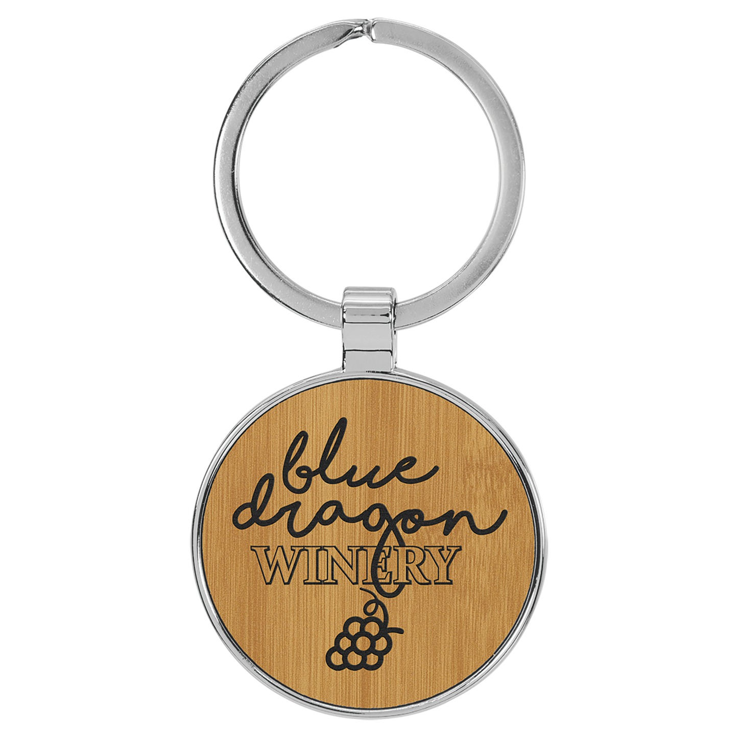 1.5" Bamboo Metal Round Leatherette Keychain – item GFT2200