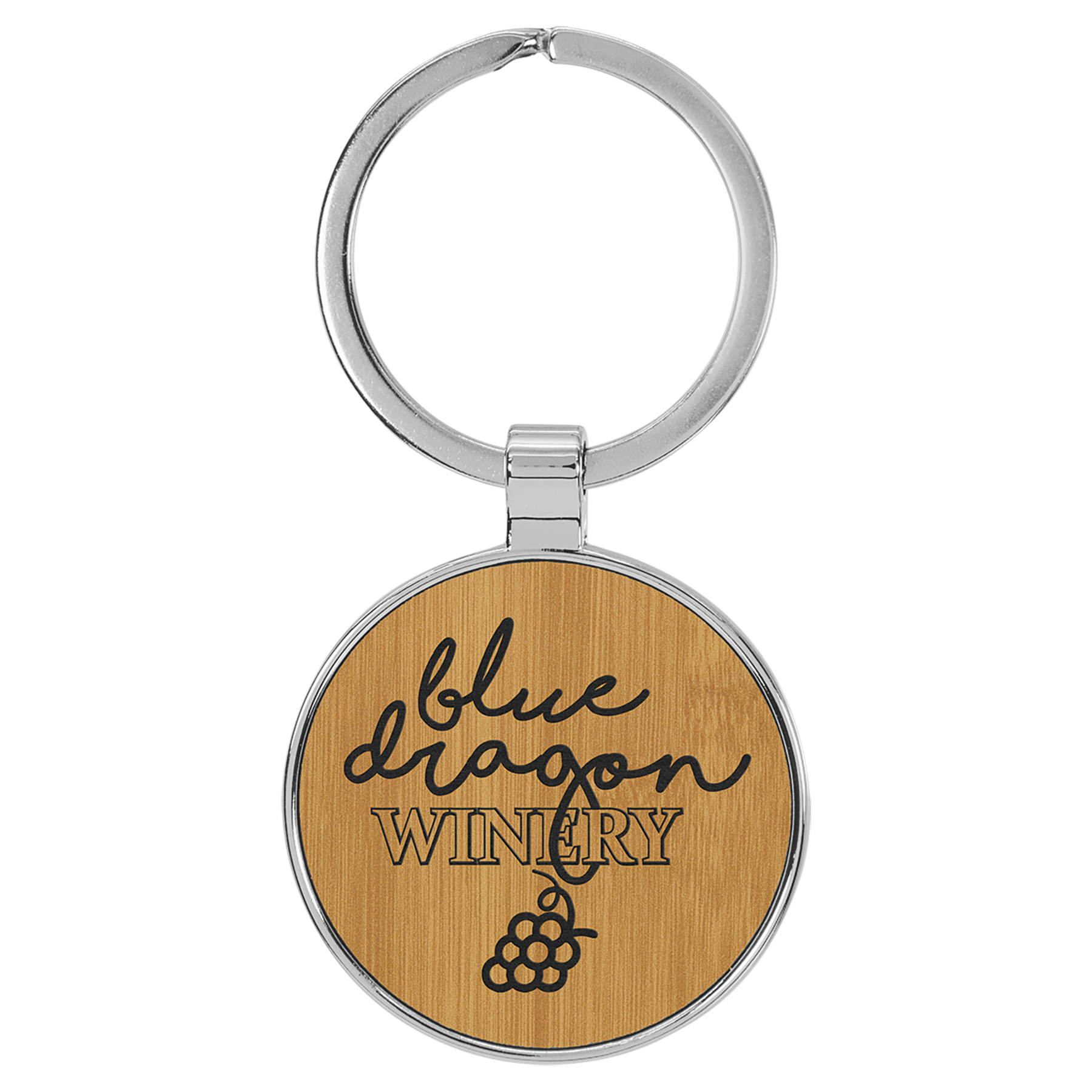 1.5" Bamboo Metal Round Leatherette Keychain – item GFT2200