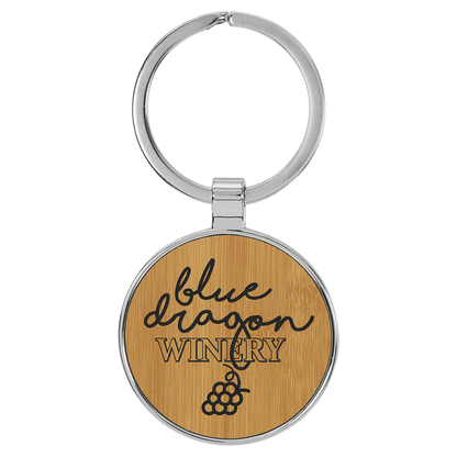 1.5" Bamboo Metal Round Leatherette Keychain – item GFT2200