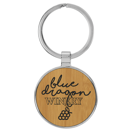 1.5" Bamboo Metal Round Leatherette Keychain – item GFT2200