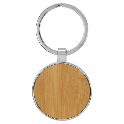 1.5" Bamboo Metal Round Leatherette Keychain – item GFT2200 image 2