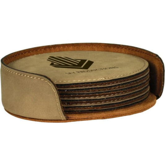 4" Light Brown Laserable Leatherette 6-Coaster Set – item GFT237