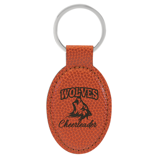 3" x 1.75" Basketball Oval Leatherette Keychain – item GFT2373