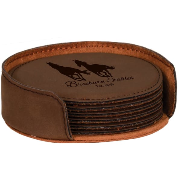 4" x 1.25" Round Leatherette 6-Coaster Set – item GFT238 image 2