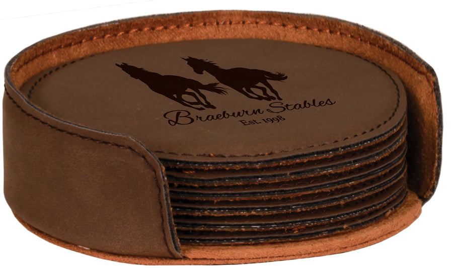 4" x 1.25" Round Leatherette 6-Coaster Set – item GFT238