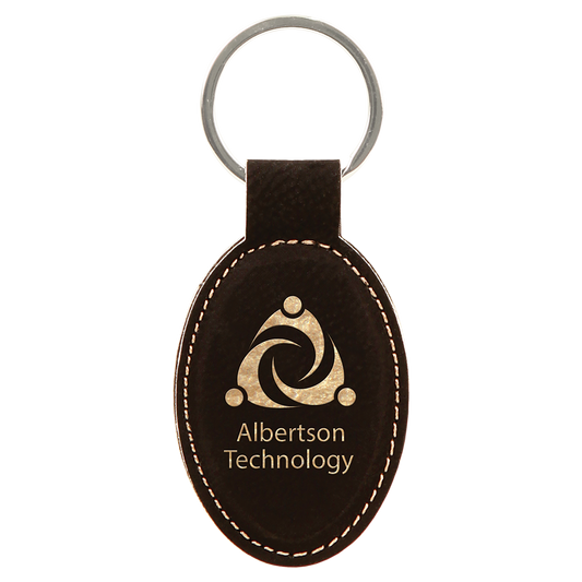 3" x 1.75" /Gold Oval Leatherette Keychain – item GFT241A