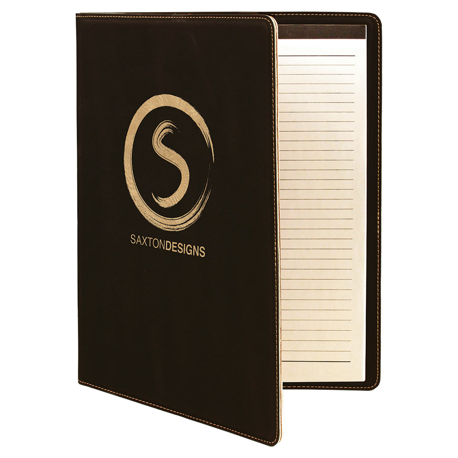 Black/Gold Laserable Leatherette Portfolio with Lined Pad – item GFT246A