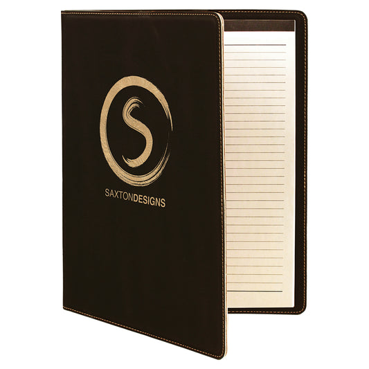 Black/Gold Laserable Leatherette Portfolio with Lined Pad – item GFT246A