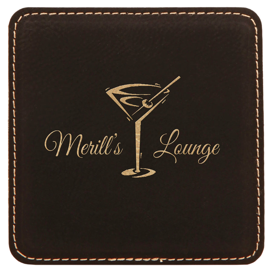 4" x 4" /Gold Square Leatherette Coaster – item GFT250A