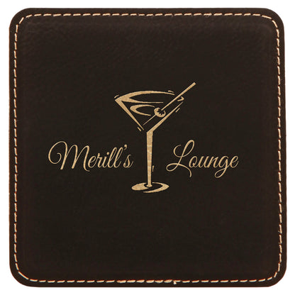 4" x 4" /Gold Square Leatherette Coaster – item GFT250A