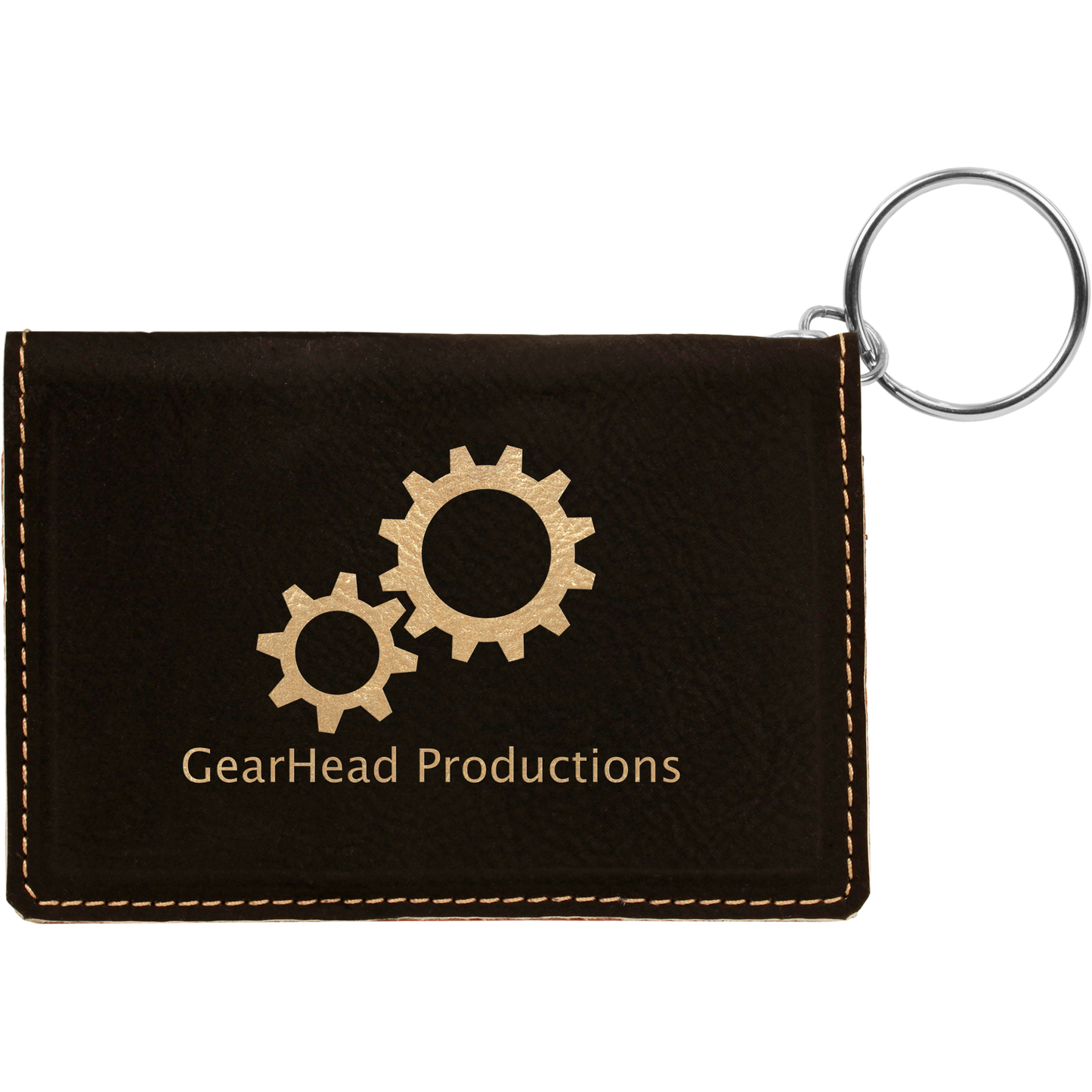 4.25" x 3" /Gold Leatherette Keychain ID Holder – item GFT258A