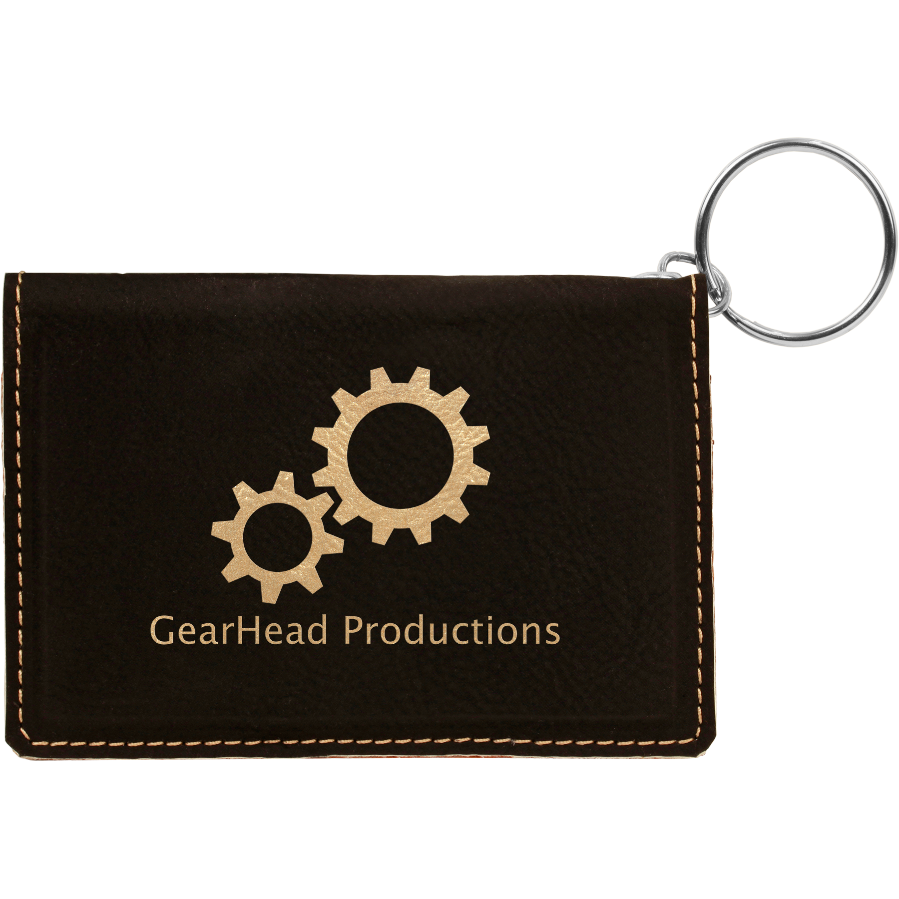 4.25" x 3" /Gold Leatherette Keychain ID Holder – item GFT258A