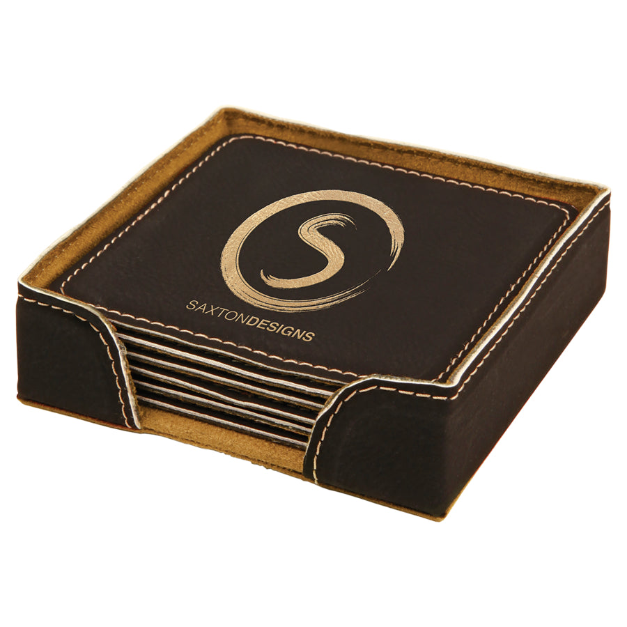 4" x 4" /Gold Square Leatherette 6-Coaster Set – item GFT261A