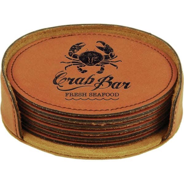 4" x 1.25" Round Leatherette 6-Coaster Set – item GFT281 image 2