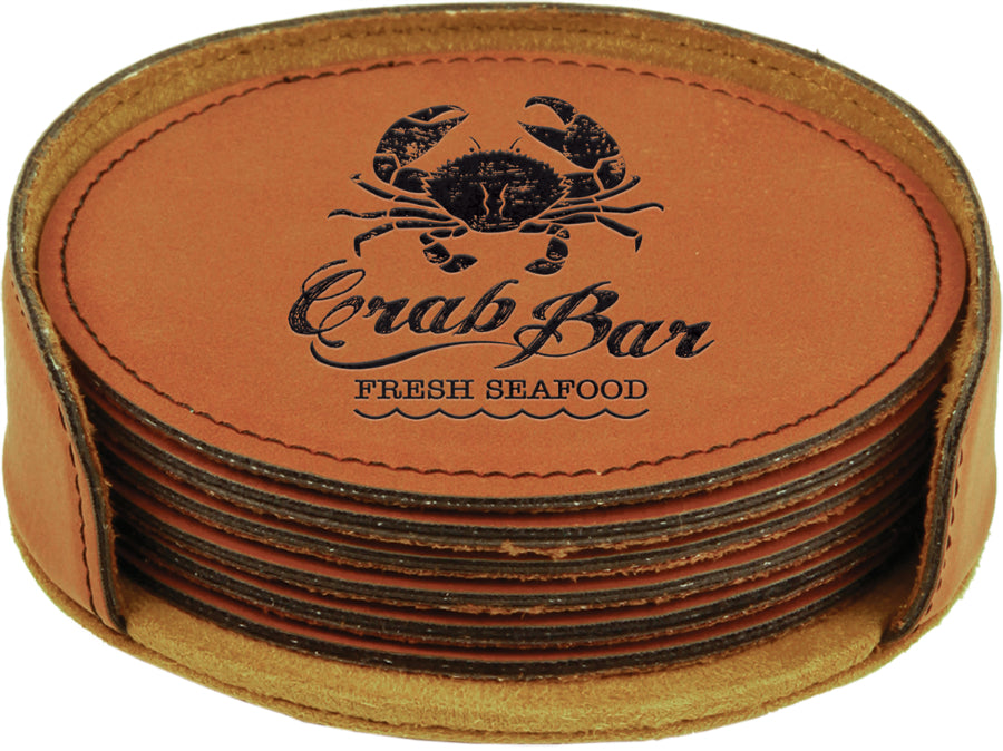 4" x 1.25" Round Leatherette 6-Coaster Set – item GFT281