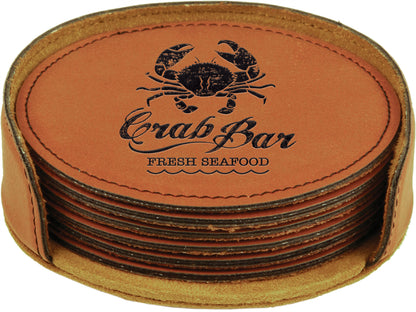 4" x 1.25" Round Leatherette 6-Coaster Set – item GFT281