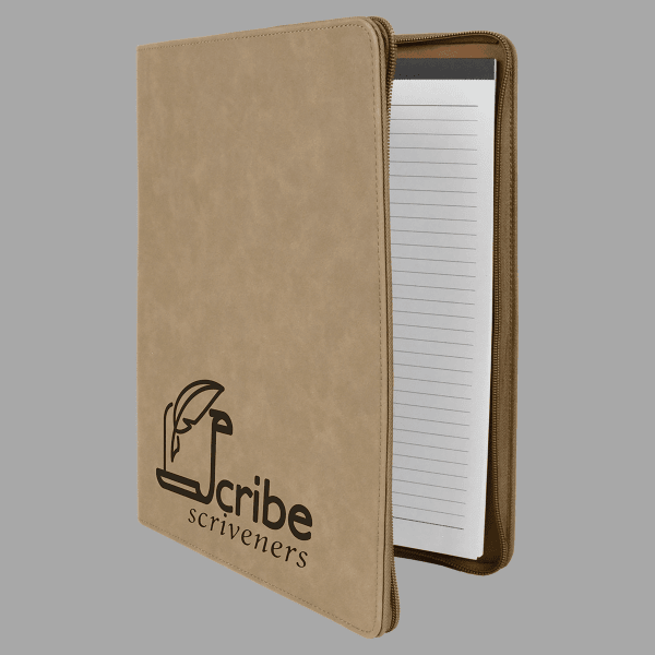 Light Brown Laserable Leatherette Portfolio with Zipper and – item GFT350 image 2