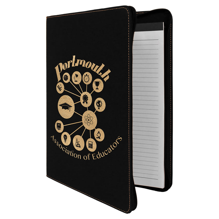 Black/Gold Laserable Leatherette Portfolio with Zipper and – item GFT352A