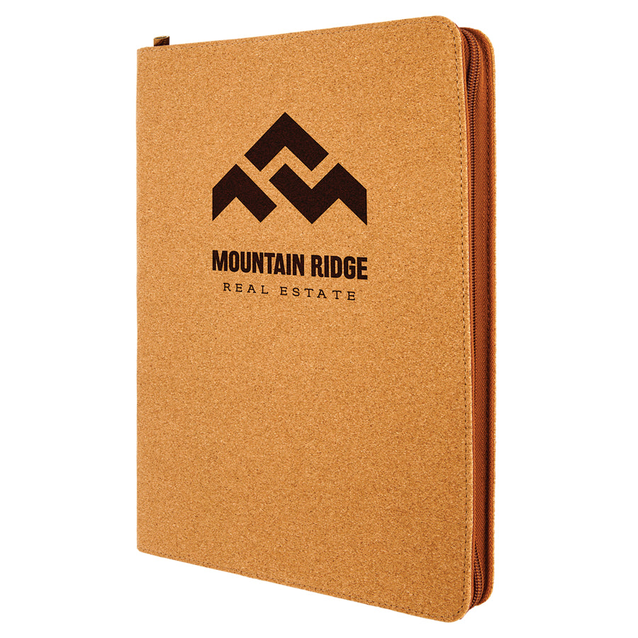 9.5" x 12" Light Brown Cork Leatherette Zipper Portfolio – item GFT359 image 2