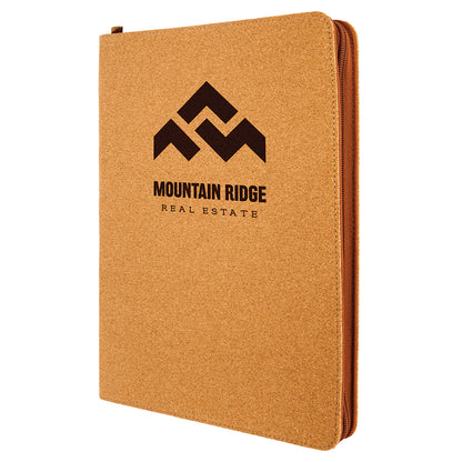9.5" x 12" Light Brown Cork Leatherette Zipper Portfolio – item GFT359 image 2