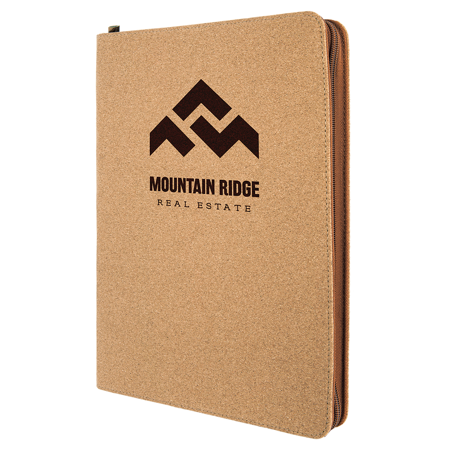 9.5" x 12" Light Brown Cork Leatherette Zipper Portfolio – item GFT359 image 4