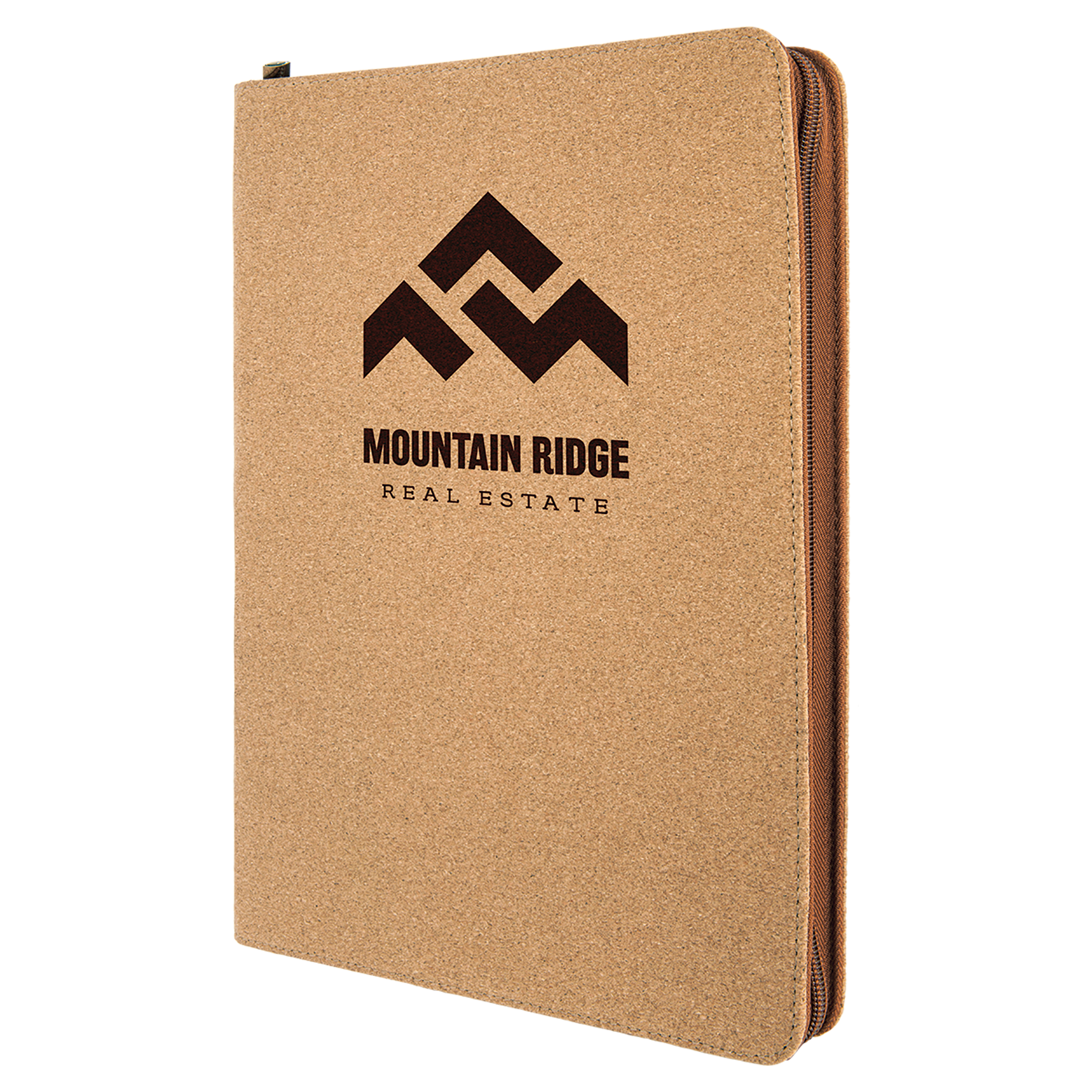 9.5" x 12" Light Brown Cork Leatherette Zipper Portfolio – item GFT359 image 4