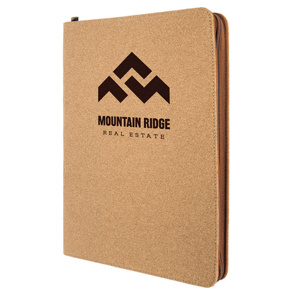 9.5" x 12" Light Brown Cork Leatherette Zipper Portfolio – item GFT359 image 4