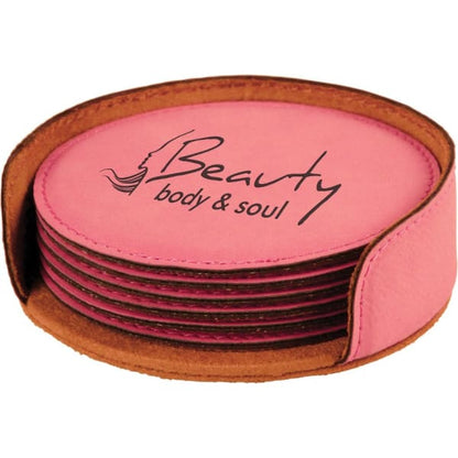 4" x 1.25" Round Leatherette 6-Coaster Set – item GFT408 image 2