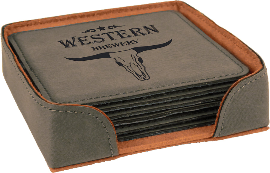 4" x 4" Square Leatherette 6-Coaster Set – item GFT409